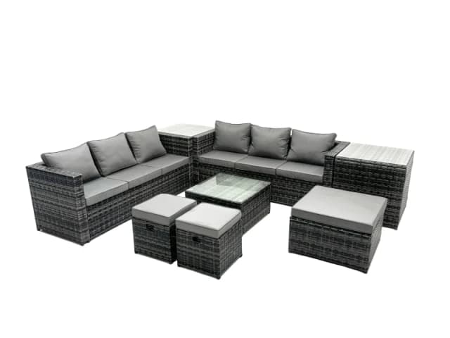 Fimous 9 Seater Patio Lounge Sofa Set with 2 Side Table 3 Footstools in Dark Grey Dark Grey Unisex