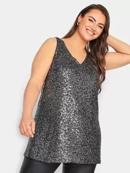 Yours Yours Sequin Sleeveless Top, Silver, Size 14, Women