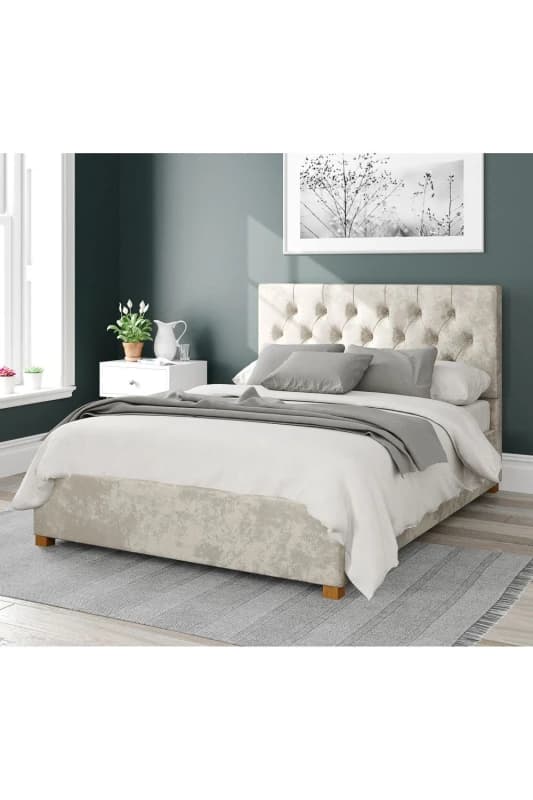 Aspire Aspire Olivier Upholstered Ottoman Storage Bed, Mirazzi Velvet Fabric in Ivory Size: Small Double Ivory Small Double Unisex 5057632168108