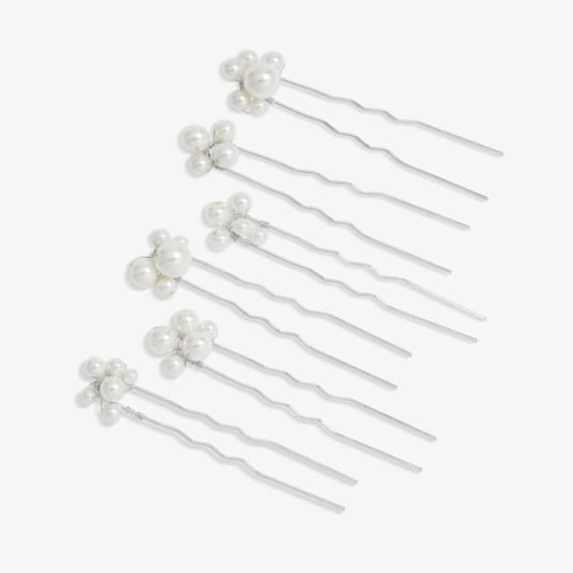 Jon Richard Silver Plated Graduated Pearl Hair Slides - Pack Of 6 Silver