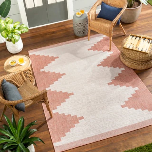 Livabliss In- & Outdoor Global Coral/grey Rubal Area Rug 130 X 180 Cm - Easy To Clean, Perfect For Patio, Balcony, Kitchen Or Dining Room
