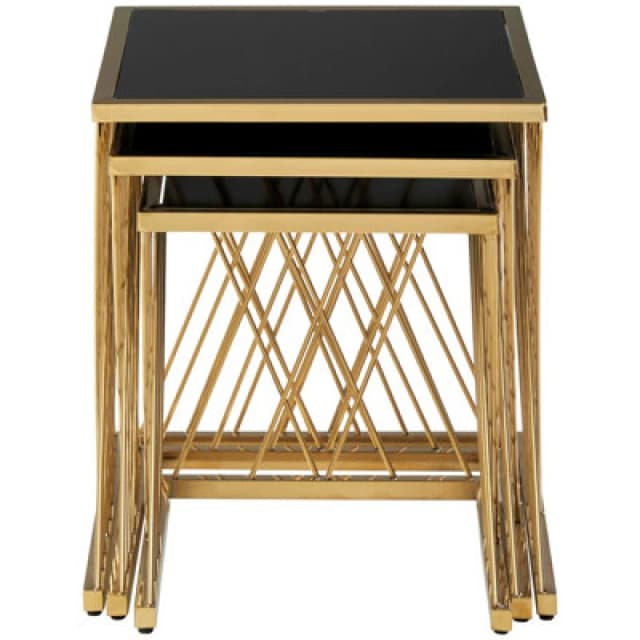 Premier Housewares Verstile Set Of 3 Nesting Tables, Contemporary Design Side Tables, Elegant And Functional Square Tables Gold