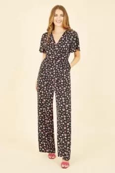 Black Floral Angel Sleeve Jumpsuit