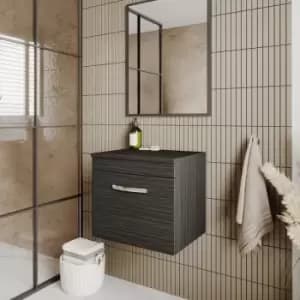Nuie Athena Wall Hung 1-Drawer Vanity Unit and Worktop 500mm Wide - Charcoal Black