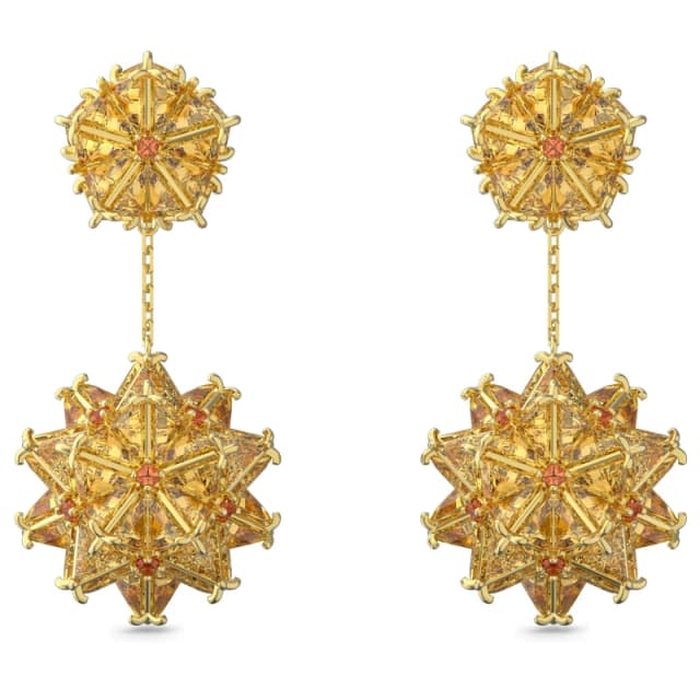 Swarovski Curiosa drop earrings, Geometric cut, Orange, Gold-tone plated Orangy Yellow female One Size