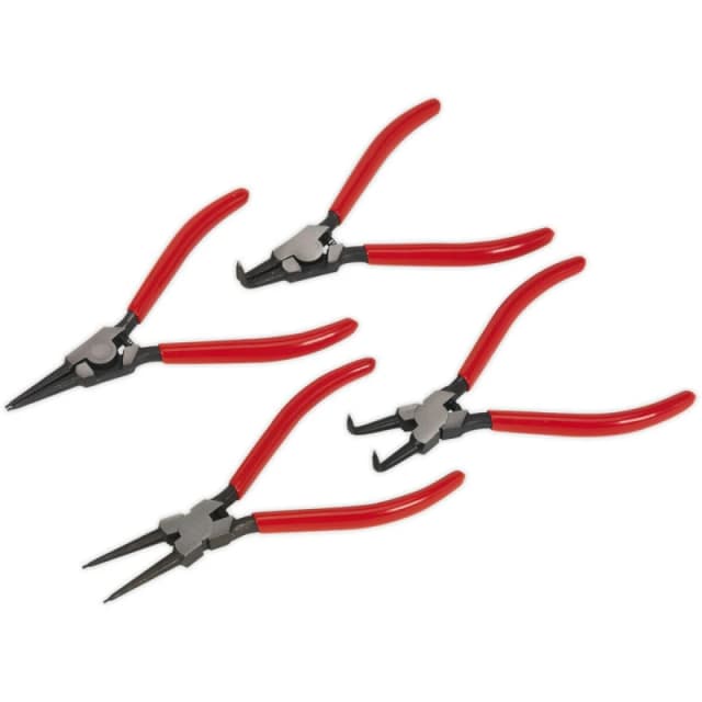 Loops 4 Piece 180mm Circlip Pliers Set - Hardened - Spring Loaded Jaws - Non Slip Tips Multi