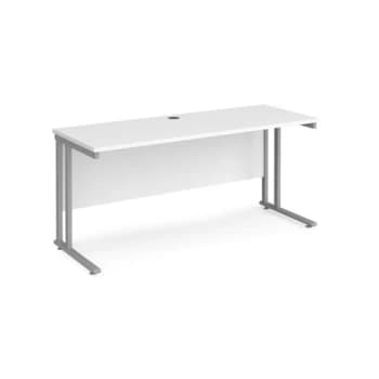 Office Desk 1600mm Rectangular Desk With Cantilever Leg White Tops With Silver Frames 600mm Depth Maestro 25