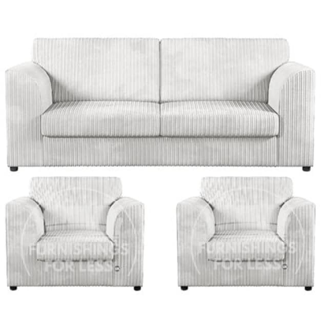 Furnishings For Less UK Luxor Jumbo Cord 3 + 1 + 1 Fabric 3 Piece Sofa Suite - Fullback Silver