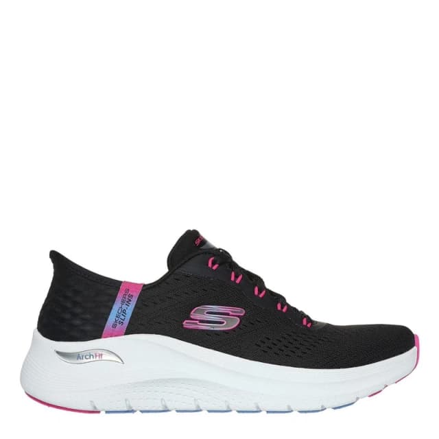 Skechers Womens Arch Fit 2.0 Easy Chic Slip On Trainers Black/Hot Pink female 2 (35)