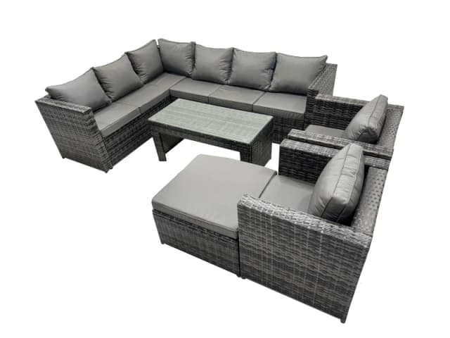 Fimous 6 Pieces Garden Furniture Corner Sofa &Big Footstool Dark Grey Mixed Dark Grey Unisex