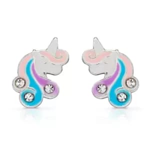 JG Signature Silver Enamel CZ Unicorn Stud Earrings
