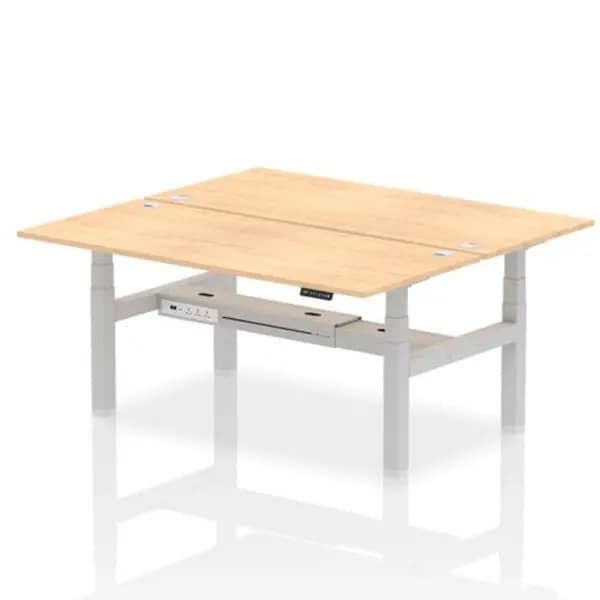 Air Air Back-to-Back 1800 x 800mm Height Adjustable 2 Person Bench Desk Maple Top with Cable Ports Silver Frame HASCP2P18800MPES