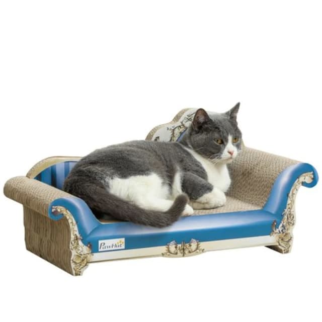 PawHut 2 in1 Cat Scratcher with Catnip - Cardboard Lounge Bed - Blue TJ Hughes 5063603374522
