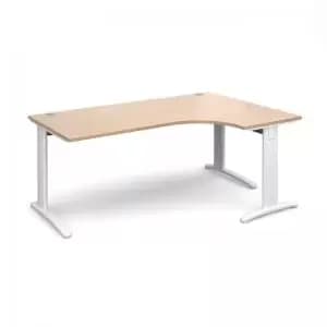 TR10 deluxe right hand ergonomic desk 1800mm - white frame and beech