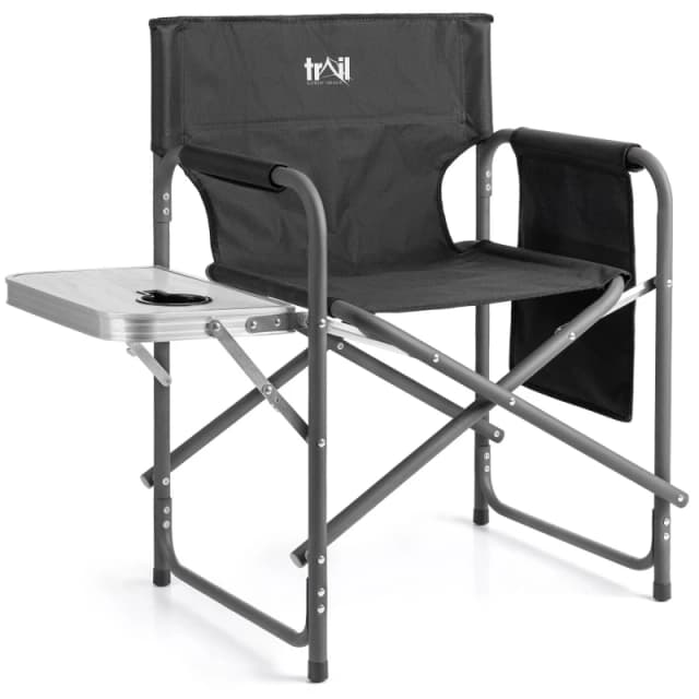 Trail Outdoor Leisure Folding Directors Chair With Side Table in Black Unisex