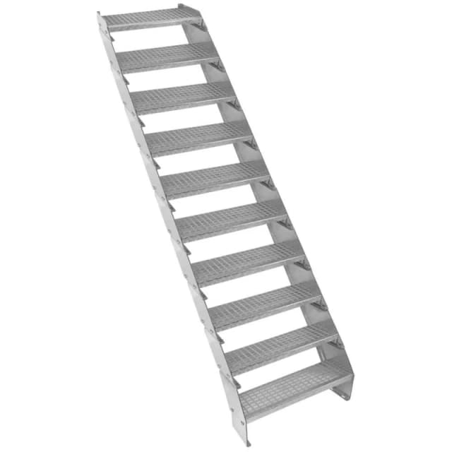 Monstershop Adjustable 10 Section Galvanised Staircase - 600mm Wide Silver