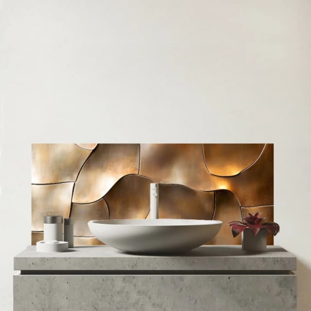 Warren Reed - Designer Bronze Gold Eclectic Design Glass Bathroom Splashback in Brown Brown Unisex