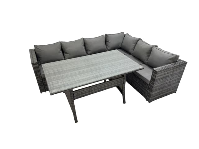 Fimous Rattan Garden Furniture Set Outdoor 8 Seater Patio Dining Corner Sofa in Dark Grey Dark Grey Unisex