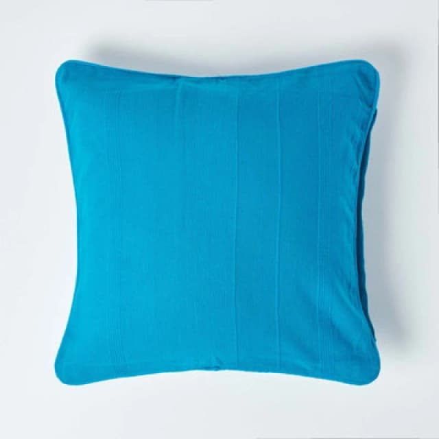 Homescapes Cotton Rajput Ribbed Teal Cushion Cover, 60 X 60 Cm