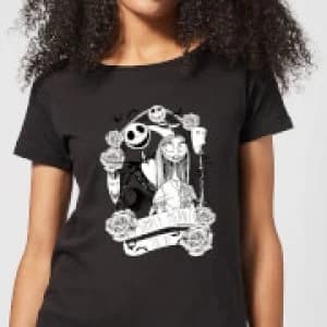Nightmare Before Christmas Jack Skellington and Sally Womens T-Shirt - Black