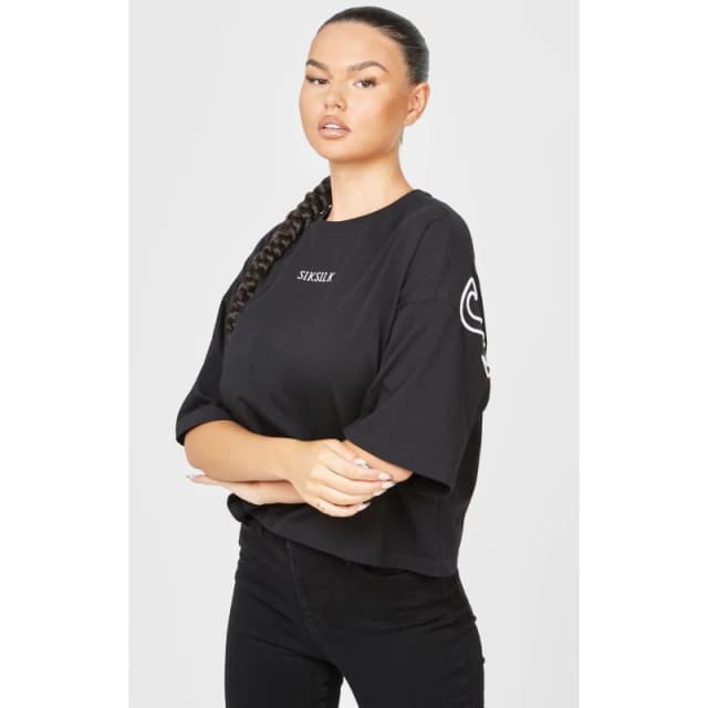 SikSilk Branded Cropped T-Shirt - Black 8