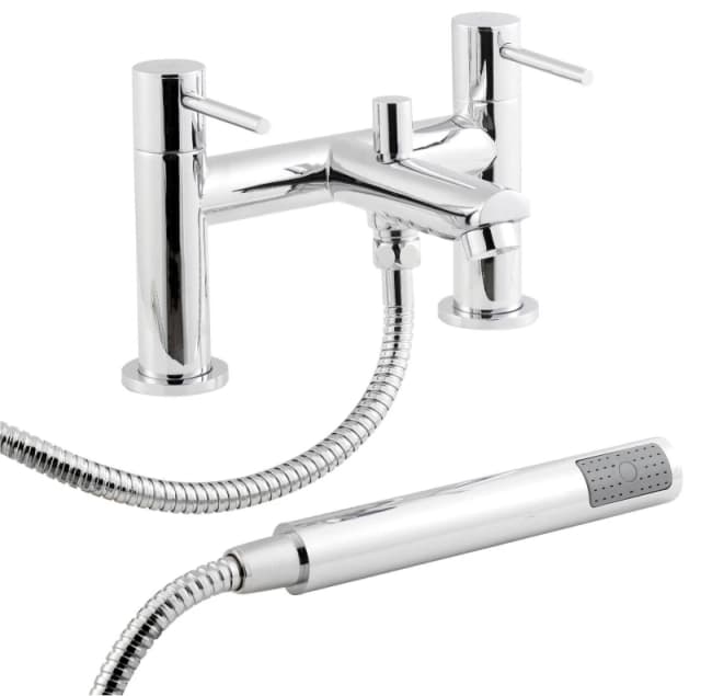 Balterley Deck Mount Round Bath Shower Mixer Tap with Shower Kit Chrome Silver unisex