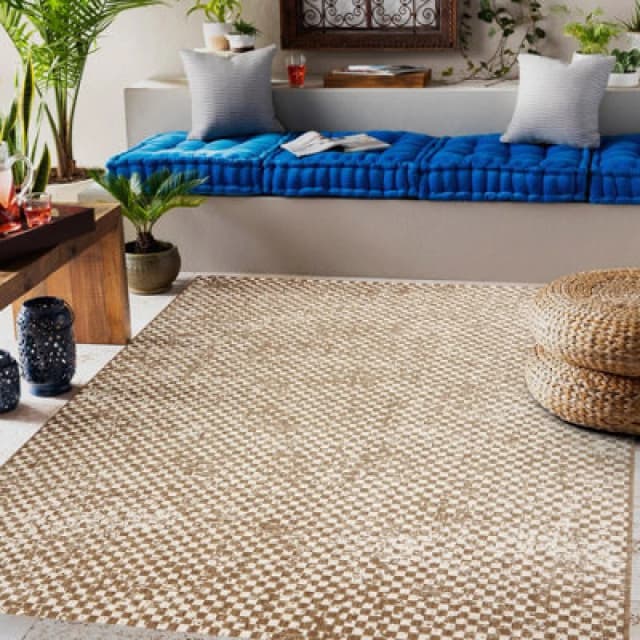 RugsX Flat 48955265 Sisal Carpet Geometric - Natural Beige Straw Color, String 80X150 Cm