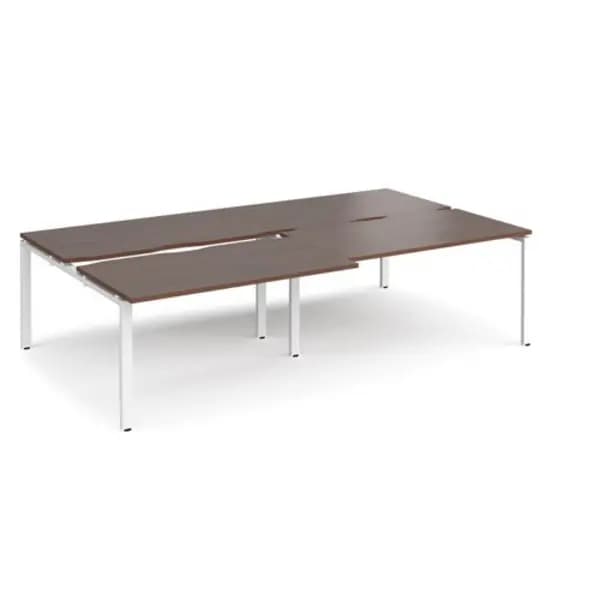 Adapt Bench Desk 4 Person Rectangular Desks 2800mm With Sliding Tops Walnut Tops With White Frames 1600mm Depth Adapt Walnut STE2816-WH-W