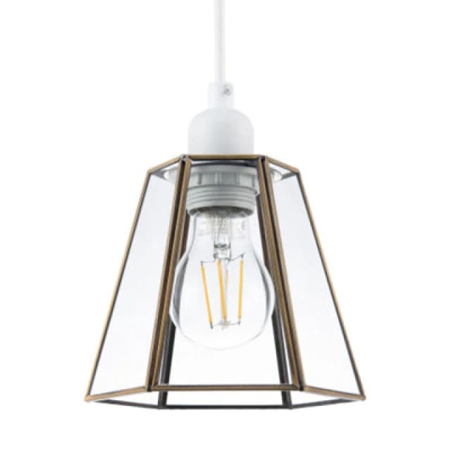 Happy Homewares Industrial Lantern Pendant Shade In Antique Brass With Clear Glass