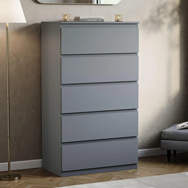 Lassic Vida Designs Denver 5 Drawer Chest Grey unisex 5 Drawers