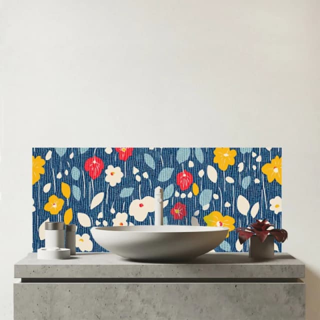 Warren Reed - Designer Falling Flowers In The Rain Glass Bathroom Splashback Multicolor Unisex