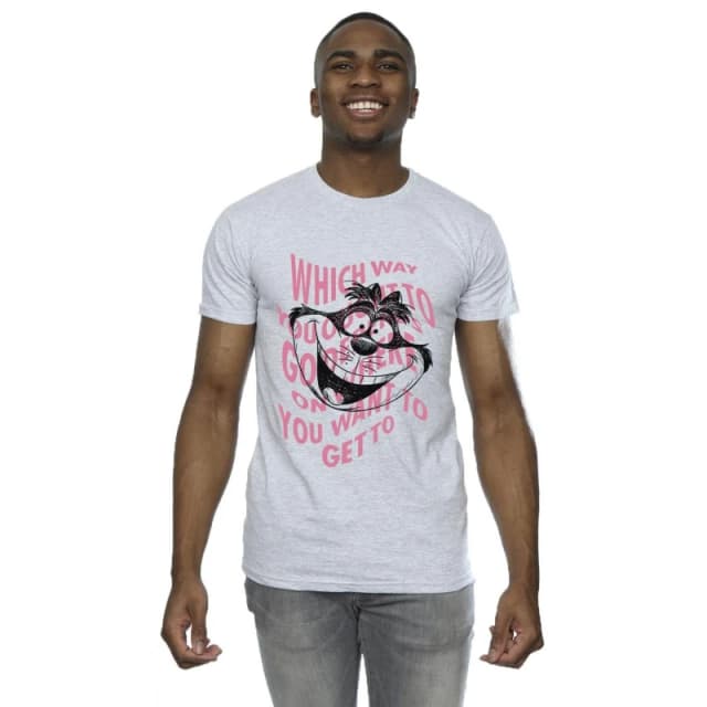 Disney Men Alice In Wonderland Chesire Cat T-Shirt in Grey Size: Small Grey S Male 5063283637313