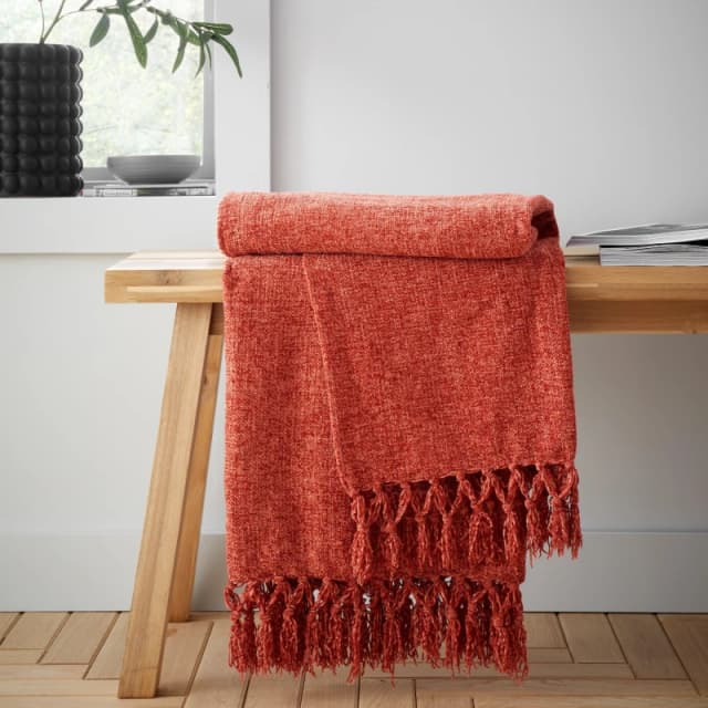 Catherine Lansfield 'Wilson Plain Chenille' Blanket Throw Terracotta
