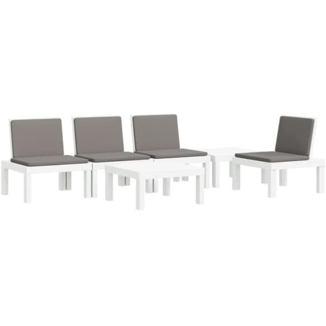 vidaXL 6 Piece Garden Lounge Set w/ Cushions White PP, White 3190451