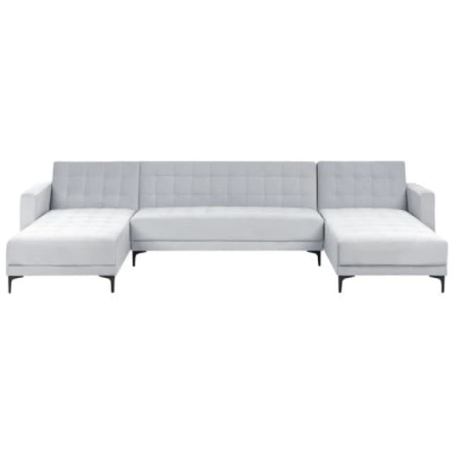 Beliani Modular U-Shape Sofa Bed 5 Seater Aberdeen Velvet Light Grey