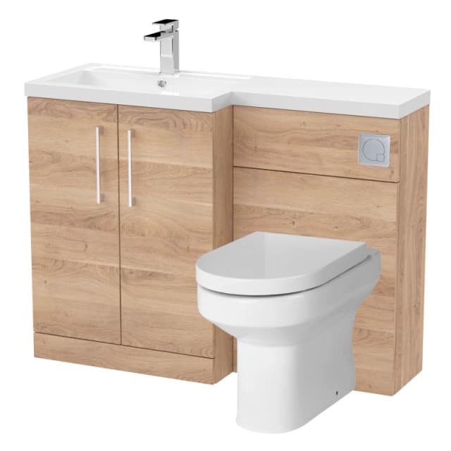 BALTERLEY Level Bathroom Bundle Floor Standing Vanity Basin and WC Unit with Pan, Seat and Cistern - Left Hand - Bleached Oak - Balterley BFZLE011