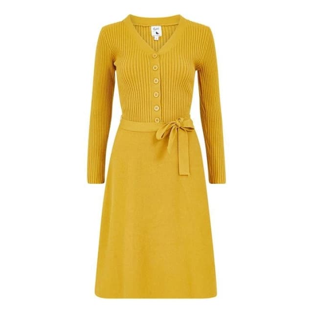 Yumi Mustard 'Amna' Knitted Dress - S