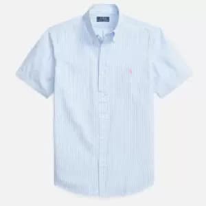 Polo Ralph Lauren Mens Seersucker Short Sleeve Shirt - Light Blue/White - L
