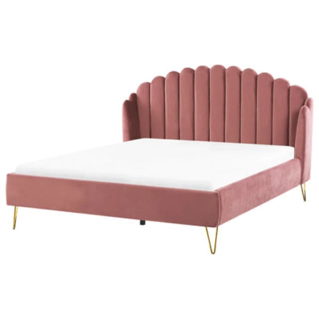 Beliani Bed Velvet Ambillou 180 X 200 Cm (Eu Super King) Pink