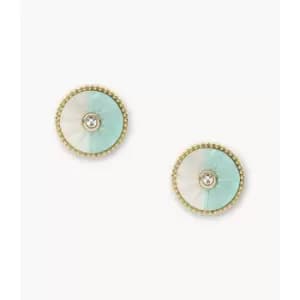 Fossil Womens Val Blue Crush Ombre Mother-Of-Pearl Stud Earrings - Gold