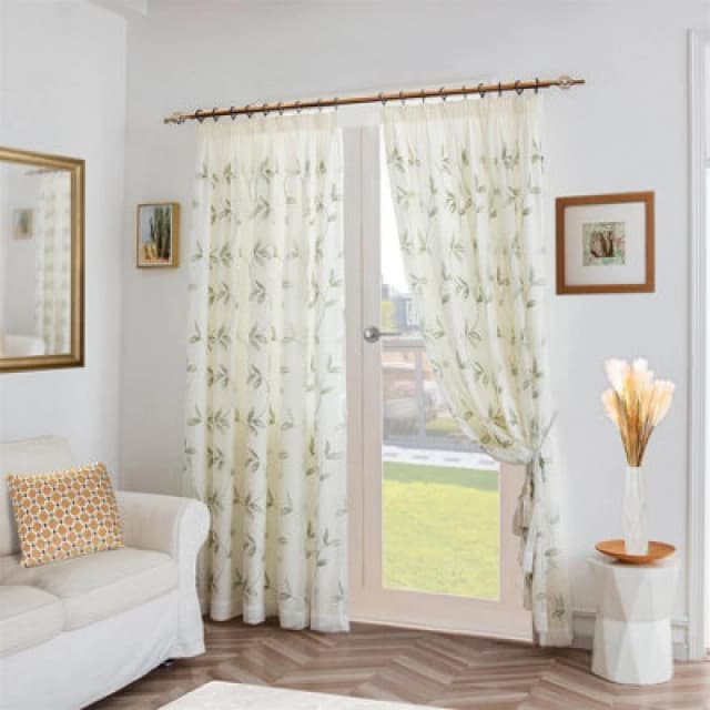 Luxury Living Leaf Embroidered Tulle Voile Curtains Pencil Pleat Sage