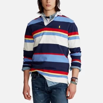 Polo Ralph Lauren Mens Rustic Jersey Stripe Rugby Polo Shirt - Newport Navy Multi - M