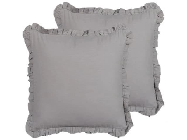 Beliani Set Of 2 Decorative Cushions Glabra Linen 45 X 45cm Grey Solid