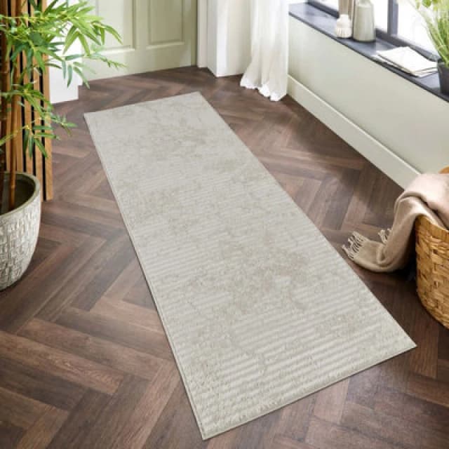 Perla Modern Abstract Linear Living Room Area Rug Metallic Sheen Contemporary Hallway Runner Molten-Beige 60X220 Cm