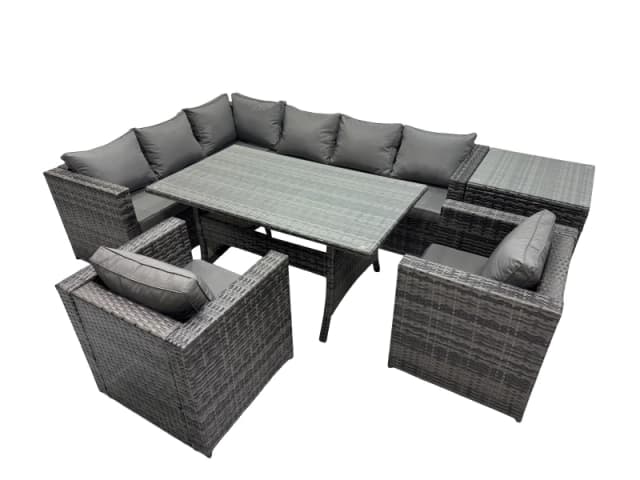 Fimous Outdoor PE Rattan Sofa Set with with Side Table in Dark Grey Dark Grey Unisex