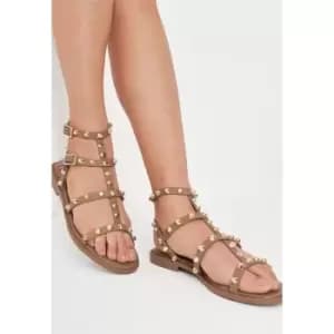 Missguided Dome Studed Gladiator Sandals - Neutral
