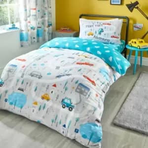 Bedlam - Kids Little Transport Glow In The Dark Print Reversible Duvet Cover Set, Grey, Single