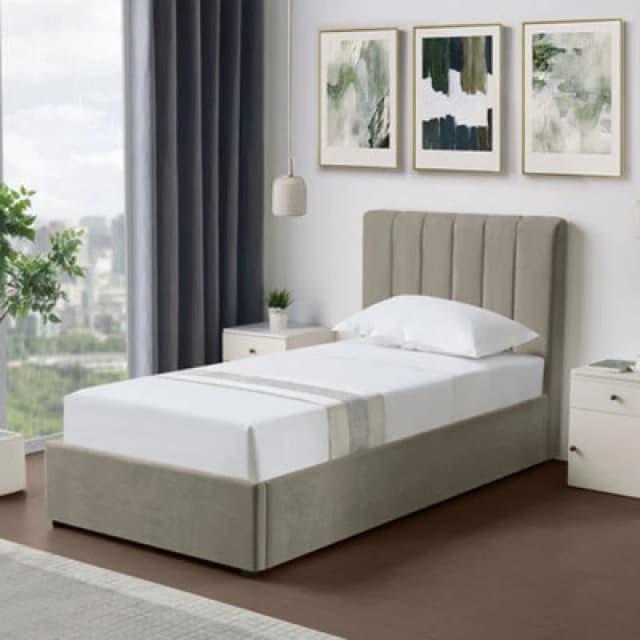 Evelynne Fabric 90Cm Single Ottoman Bed Frame With Storage - Light Brown