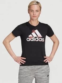 adidas Badge Of Sport Floral Tee, Black Size M Women