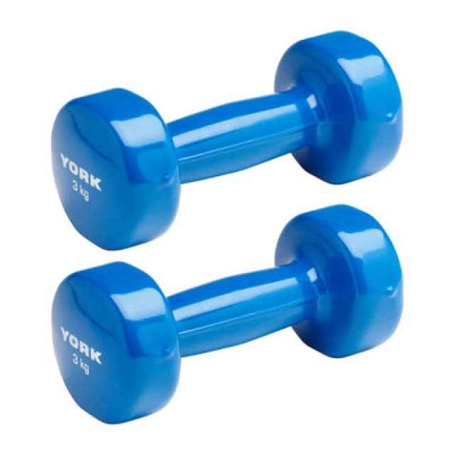 York Vinyl Dipped Dumbbells - 2 X 3Kg Pair In Calming Blue For Comfortable Weightlifting